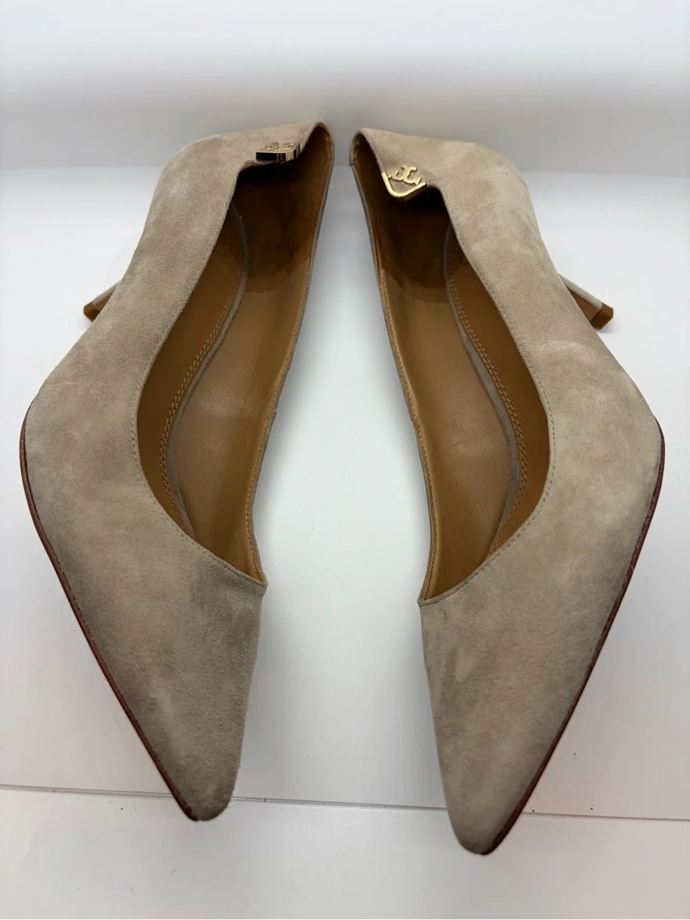 Tory Burch Elizabeth Suede Pointed-Toe Pumps Gray / Taupe Dust Storm Size 8.5